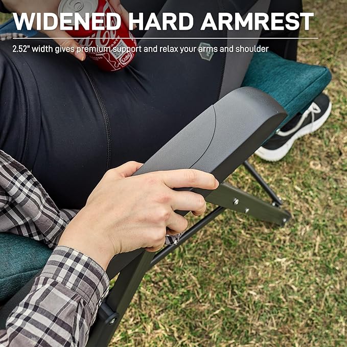 EVER ADVANCED Folding Camping Recliner Chair Fully Padded with Adjustable High Back Support Portable for Adults Patio Reclining Chair Green