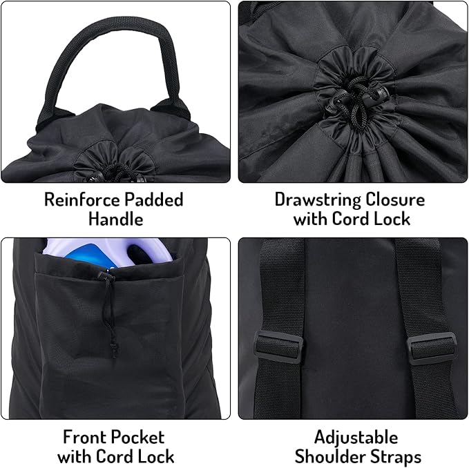 Laundry Backpack Bag, Dirty Clothes Travel Laundry Bag with Shoulder Straps for College Dorm Room (Black)