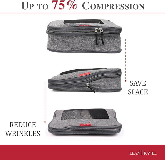 Compression Packing Cubes for Travel Organizers with Double Zipper, LeanTravel
