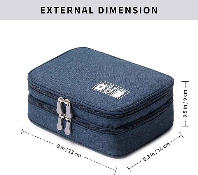 Lanola Travel Cable Organizer Bag, Electronic Accessories Case Portable Double Layer Cable Storage Bag for Cord,phone,Charger, Flash Drive, Phone, SD Card,Personal Items - (Dark Blue)
