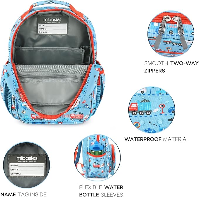 mibasies Boys Backpack 5-8: Lightweight Kids Backpacks Boys - Boy Bookbag for Elementary School - Car