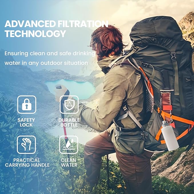 Collapsible Water Bottle with Filter for Travel,Portable Water Filter Camping,Water Purifier Bottle for Camping Hiking Cycling Outdoor Sports