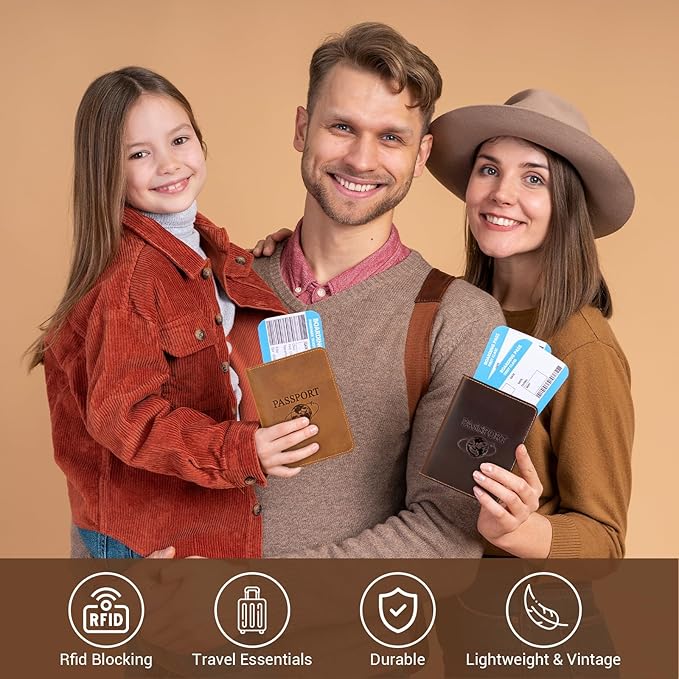 BIAOTIE Premium Leather Passport Holder Covers, Rfid Travel Wallet Passport Document Holder, Travel Essentials Wallet Cover Case for Men and Women (Coffee Brown)