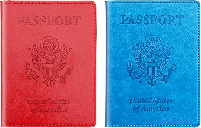 Sky Blue & Red Passport Holder Wallet Cover Case for Family Women Men, Cruise Essentials Travel Must Haves Passport Book Protector