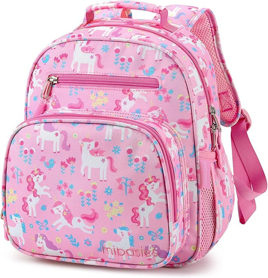 mibasies Toddler Backpack for Girls 2-4: Cute Kids Backpacks for Girls - Preschool Kindergarten Backpack - Flower Unicorn