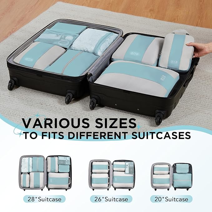 8 Set Compression Packing Cubes for Travel Essentials,Compressible Expandable Packing Cubes for Suitcase,OlarHike Luggage Organizer Bags for Travel,Handy Helper for Organizing Clothes(Blue Gray)