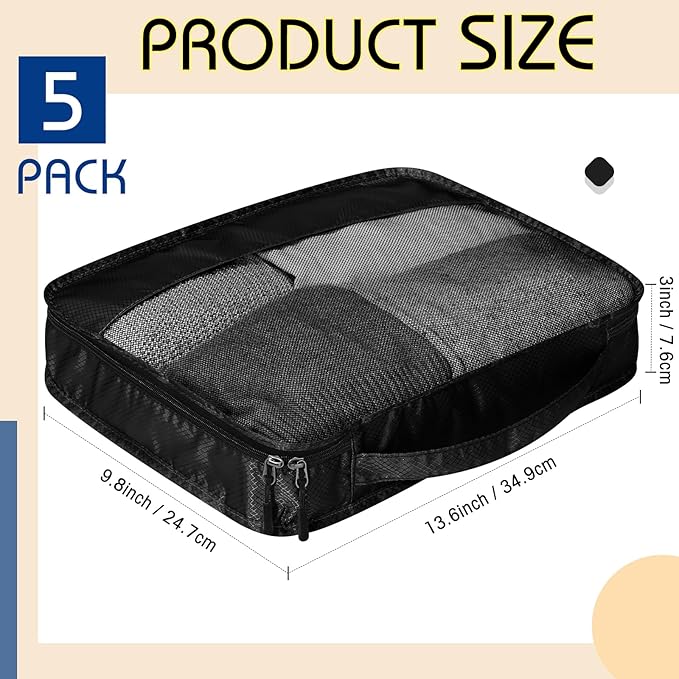 5 Pcs Packing Cubes for Suitcase Large Travel Cubes Carry on Luggage Organizer Bags for Clothes Accessories(S,Black)