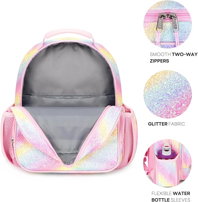 mibasies Toddler Backpack for Girls 2-4: Glitter Kids Backpacks for Girls - Preschool Kindergarten Backpack - Twill Pink