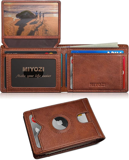 Airtag Wallet for Men,with Cash Pocket 2 ID Window 13 Cards,Slim Leather Wallet Front Pocket Card Holder RFID Blocking with Gift Box