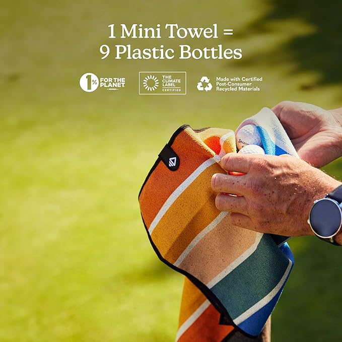 Nomadix Mini Towel - Perfect for Beach, Pool, Travel, Camping, Yoga - Made with Recycled Materials - Super Absorbent - Sand Resistant - Stripes Retro - 16x40