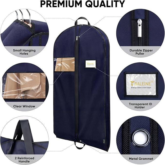 BALEINE 1PK Heavy Duty Garment Bag with Shoe Storage Travel Bag for Dresses, Suit, Coats Travel Essential (43", Blue)
