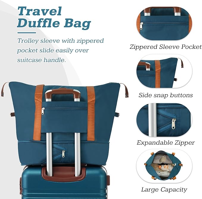 Merax Suitcase Set 28 inches Expandable Luggage with TSA Lock Spinner Wheels Hardshell Lightweight Vintage Luggage with Travel Bag,Blue