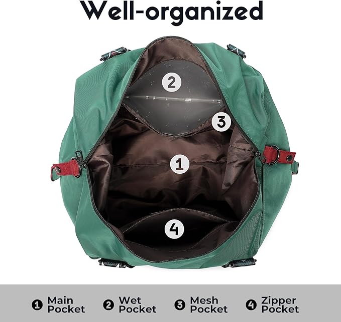 SUNNY BIRD Duffel with Utility Pouch, 40L Weekender Overnight Bag with Shoe Compartment for Travel and Sports (Greenboho)