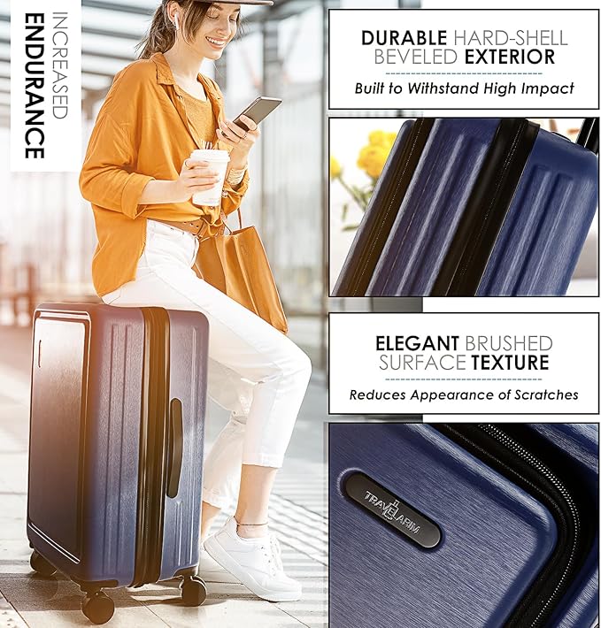 Hard Shell Luggage Sets with Spinner Wheels 4 Piece, Expandable Large Suitcases with TSA Lock, Travel Large Suitcase Set, Navy Luggage Set