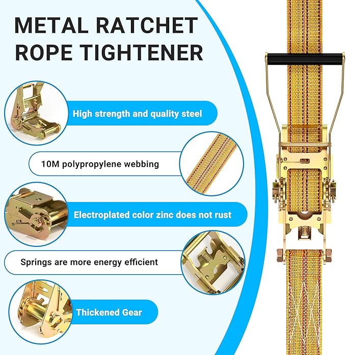 4Pack Heavy Duty Ratchet Straps, 2” 32Ft Ratchet Tie Down Strap, Tie Down Ratcheting with Double J Hook, 4000 LB Break Strength Cargo Straps Ratcheting for Moving Cargo, Lawn Equipment and Motorcycles