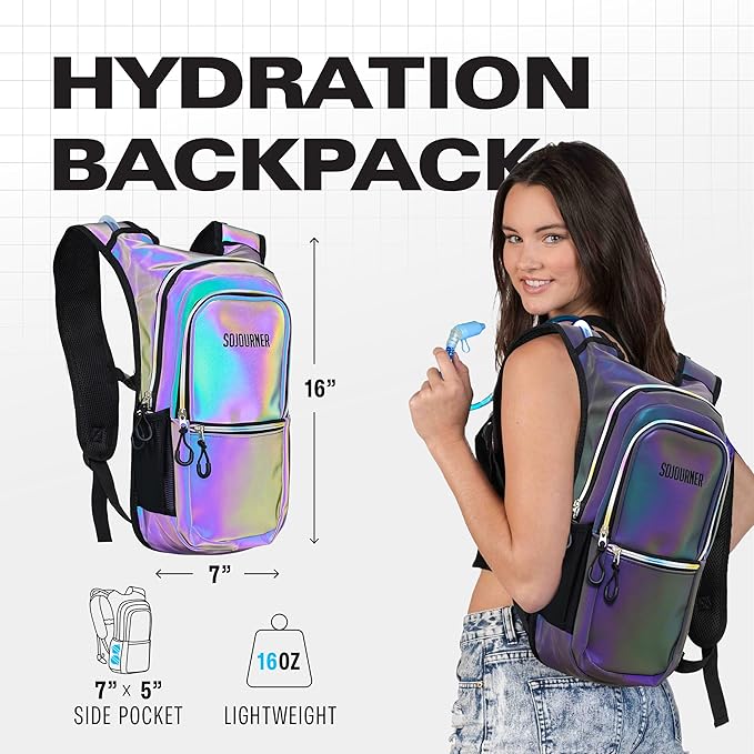 Sojourner Hydration Pack, Hydration Backpack - Water Backpack with 2l Hydration Bladder, Festival Essential - Rave Hydration Pack Hydropack Hydro for Hiking, Running, Biking, Festival Gear