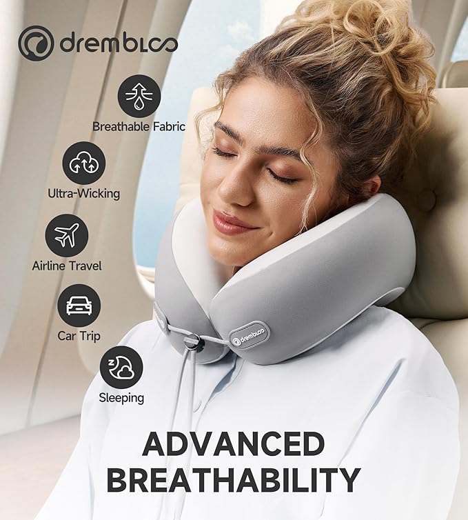 Travel Pillow for Airplane Sleep, 100% Memory Foam Neck Pillow for Deep Sleepers, Ergonomic Design for Air Plane, Car & Office Naps, Dark Gray