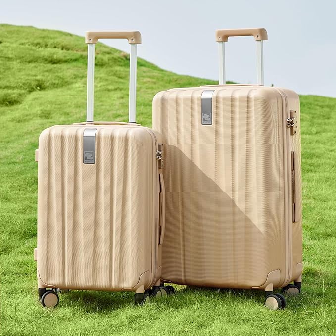 Hanke 29 Inch Luggage Suitcases With Spinner Wheels Lightweight PC hardside Rolling Suitcase With Travel Lock, Checked-Large 29-Inch（Cuba Sand）
