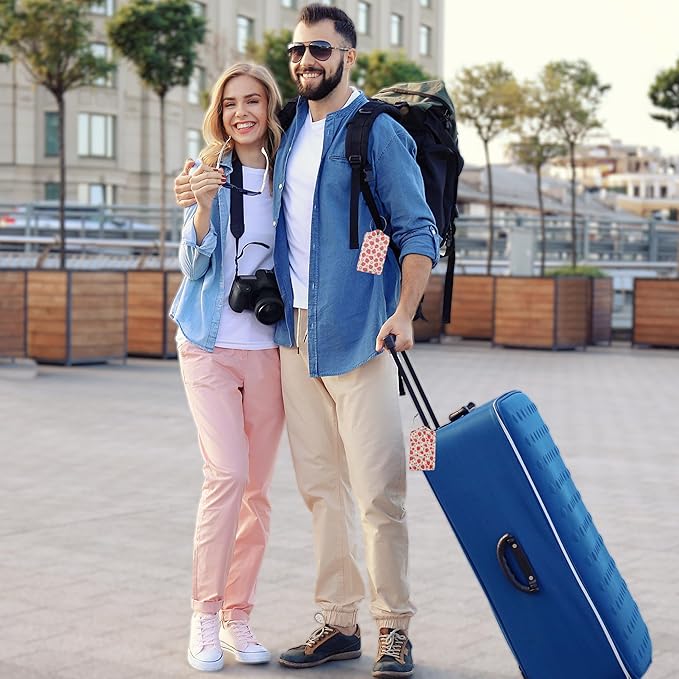 2 Pack Luggage Tag for Suitcase,Retro Strawberry Leather Suitcase Tags Identifiers with Privacy Name Address Labels and Durable Steel Loop for Women Men Travel