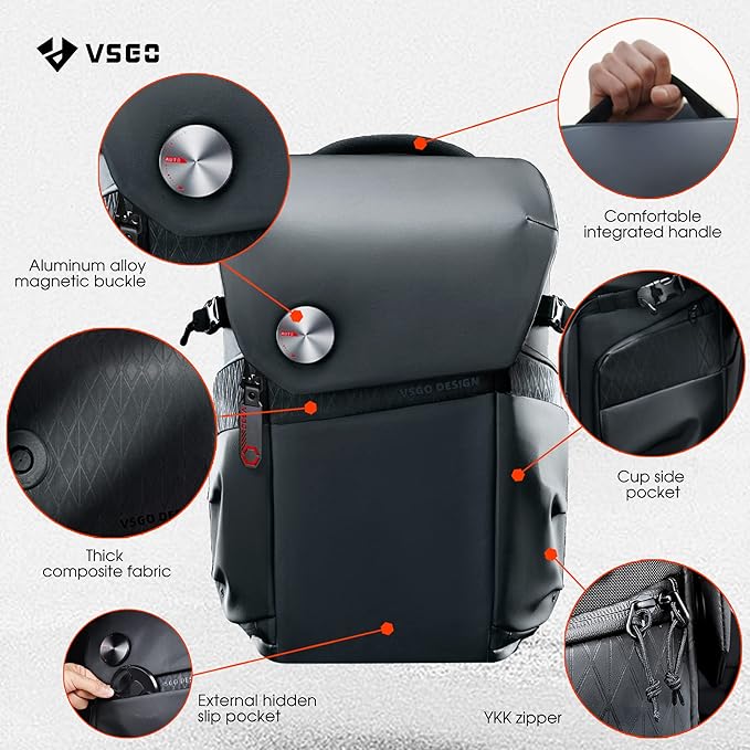 VSGO Black Snipe Camera Backpack 16L – Lightweight 1.1kg Professional DSLR/SLR Photography Bag for Sony, Canon, Nikon Cameras, DJI Stabilizers, Travel & Outdoor Use