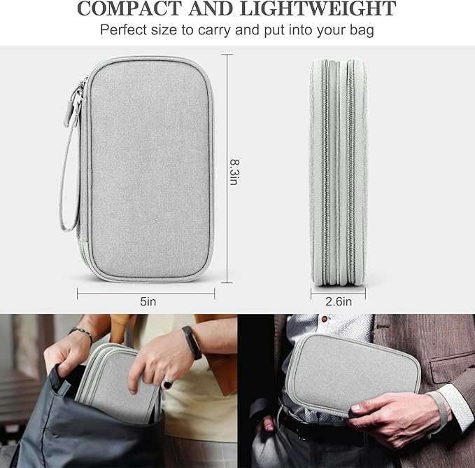 FYY Travel Electronic Cable Organizer Bag, Pouch Electronic Accessories Carry Case Portable Waterproof Double Layers Storage Bag for Cable, Cord, Charger, Phone, Earphone, Medium Size, Grey