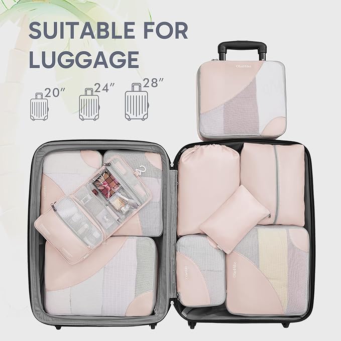 ALL INCLUDED 10 Set Durable Packing Cubes for Suitcases,Gifts for Women Mom, UPGRADED Anti-Tear Stitching, NEW Improved Luggage Packing Organizers for Travel Accessories (Beige)