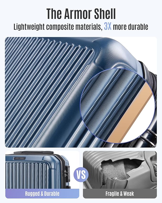 LIGHT FLIGHT Carry On Luggage 22x14x9 Airline Approved, Durable Hard Shell Carry On Suitcases with Wheels, Expandable Hardside Lightweight Travel Luggage with TSA Lock 20 Inch Carry on, Royal Blue