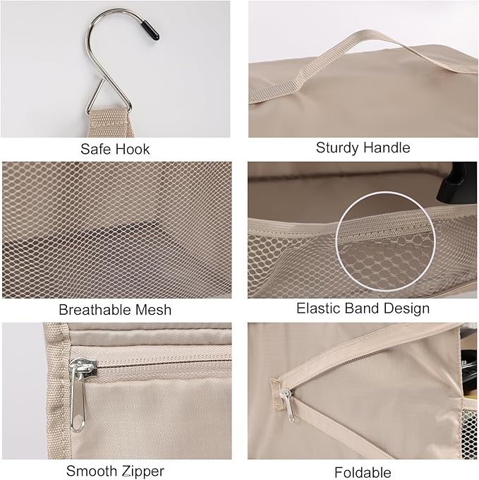 TABITORA Travel Portable Hanging Shelves Closet Organizer Packing Luggage Storage with Multifunctional and Foldable Invisible Compartment,Lightweight, for Suitcase, RV,Closet…Beige,XXL