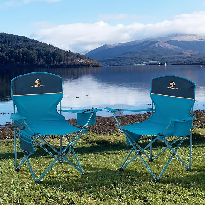 HIGH POINT SPORTS 2 Pack Portable Camping Chair for Adults, Folding Outdoor Camp Chair Lightweight Lawn Chairs Folding Collapsible Chair for Camping, Tailgates, Beach, Blue, Support 250 lbs