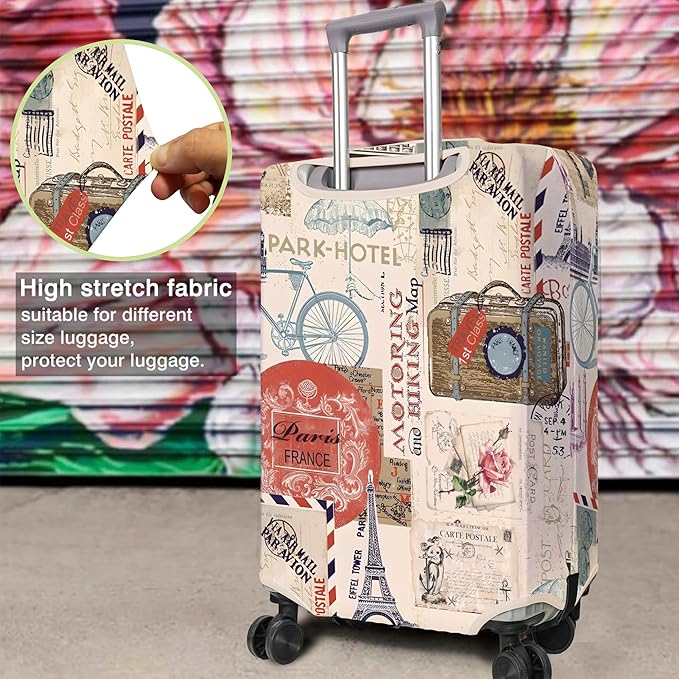 Travel Luggage Cover Suitcase Protector Fits 18-32 Inch Wheel Covers PatternedTravel Related Items Flower Luggage Protector Elastic L