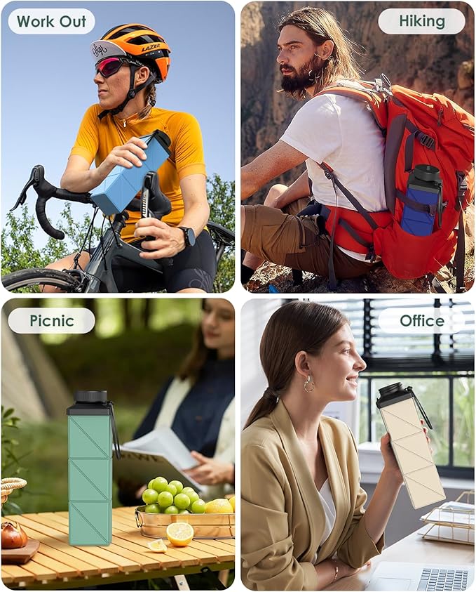 Collapsible Water Bottles, 2nd Generation Leakproof BPA-Free Travel Water Bottle 24.3oz(720ml),Lightweight Reusable Water bottle, Portable for Travel Cycling Gym Camping Sports,DarkBlue