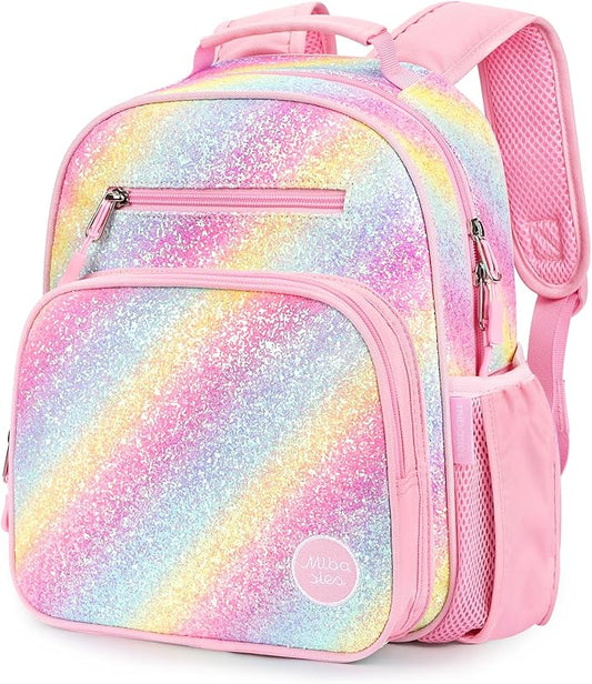 mibasies Toddler Backpack for Girls 2-4: Glitter Kids Backpacks for Girls - Preschool Kindergarten Backpack - Twill Pink