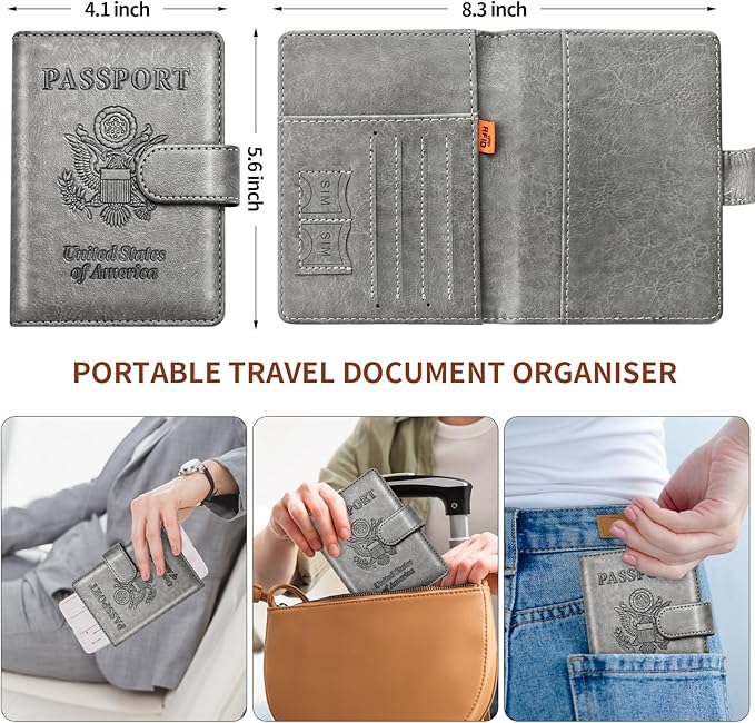 Herain Passport Holder for Travel Cruise Essentials, 2 Pcs Passport Cover Wallet Case Women Men Family, RFID Passports Book Card Holders Travel Accessorie Gifts Must Haves