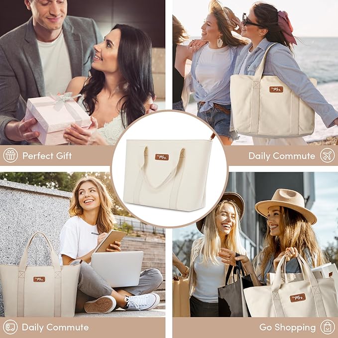 AW BRIDAL Monogram Canvas Tote Bag for Chrismas, Bridal Shower, Retirement, Birthday Gifts for Women Mom Wife Sister Friends