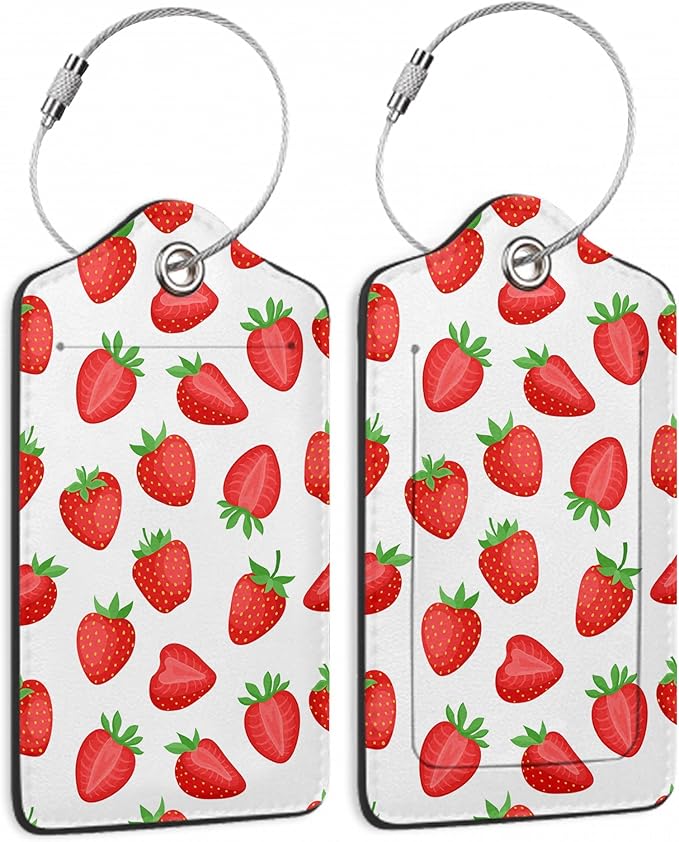 2 Pcs Strawberry Fruit Strawberries Luggage Tags,Cruise Luggage Tag with Privacy Flap,Name Id Label and Steel Loop for Women Men Travel Bag Suitcase