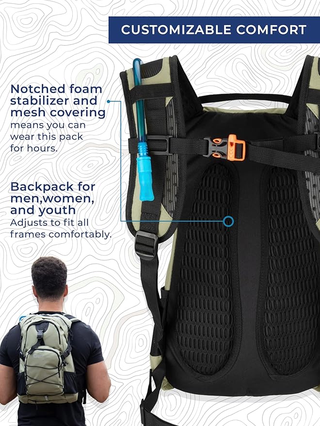 National Park Foundation 18L Hydration Backpack with 2 Liter Hydro Water Bladder Bag, Lightweight Daypack for Cycling, Hiking, Running, Climbing, for Men Women Kids