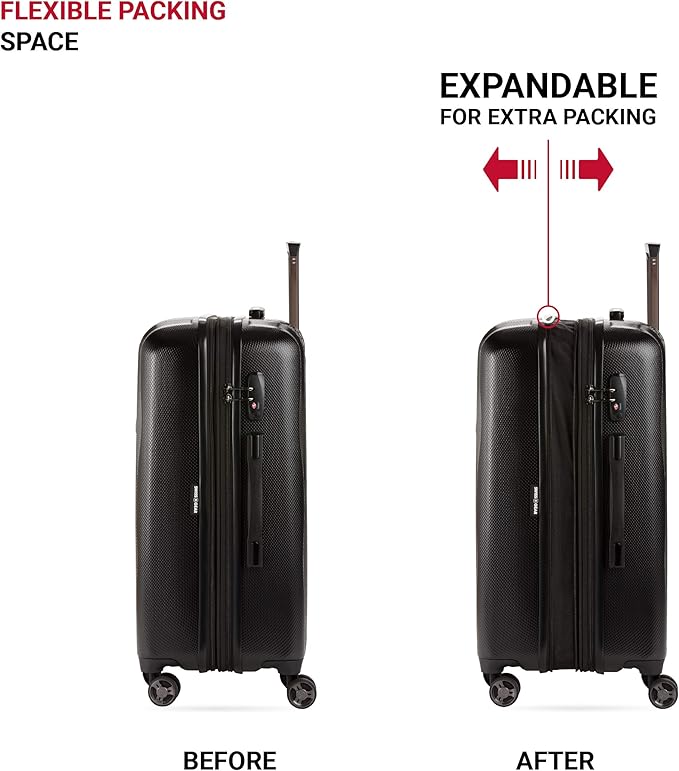 SwissGear 7272 Energie Expandable Hardside Luggage With Spinner Wheels and TSA Lock, Black, Checked-Medium 24-Inch