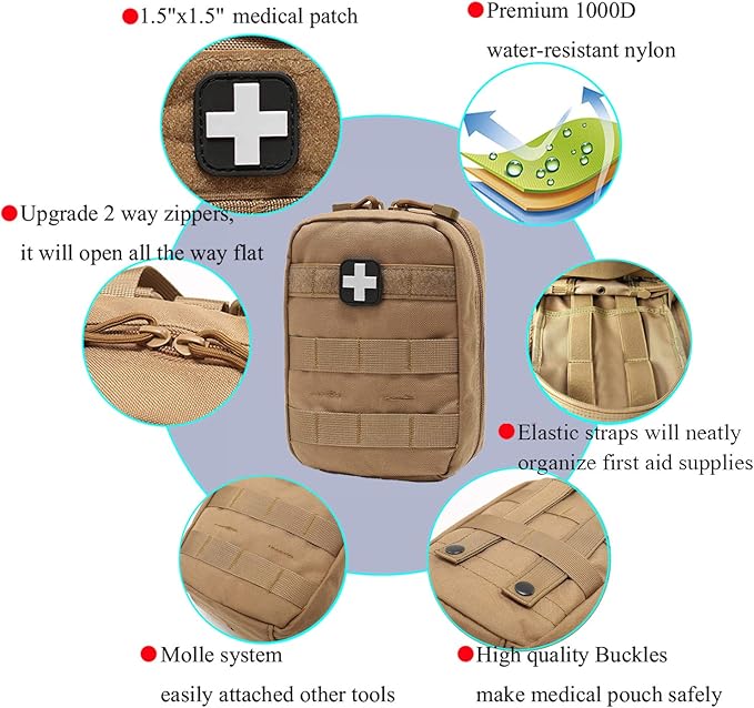 EMT Pouch MOLLE Ifak Pouch Tactical MOLLE Medical First Aid Kit Utility Pouch Carlebben (with Medical Supplies Tan)