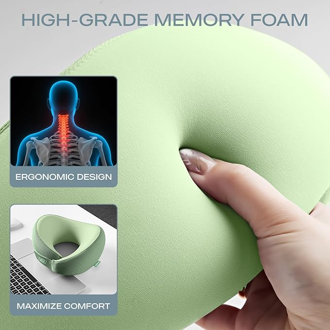 Skechers Women's Memory Foam Neck Pillow, Comfortable & Breathable Travel Pillow,Neck Pillow Airplane for Travel, Car Rides, Home, and Office Use, Ergonomic Design for Men and Women,Green