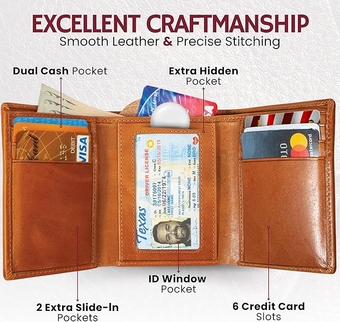 BULL GUARD Trifold Wallet with RFID For Men, Genuine Leather - Card and Cash Holder for Outdoors, Professionals
