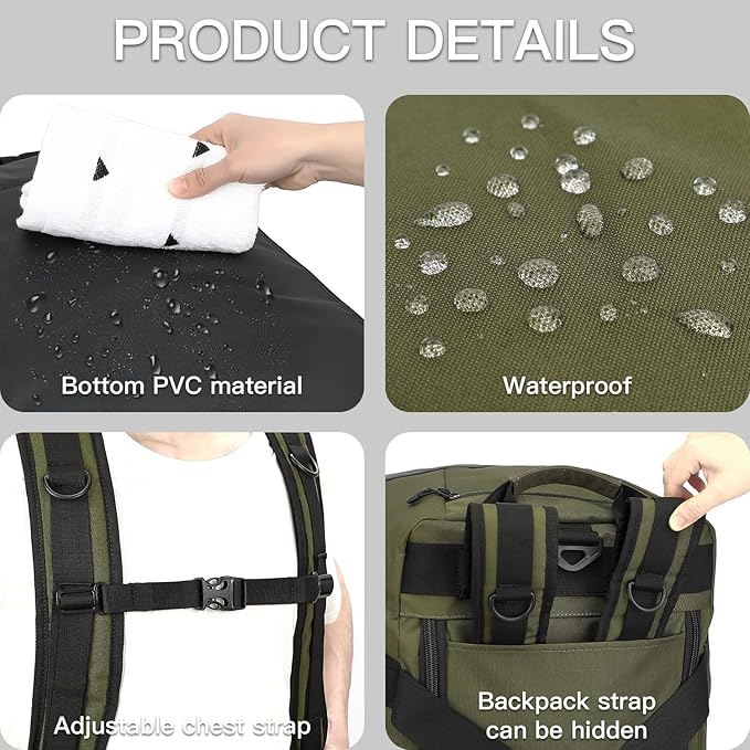 TUGUAN Extra Large Travel Duffle Bag Backpack for Men with Adjustable Dividers 120L Big Weekend Overnight Bag with ID Pocket Shoulder Strap Heavy Duty Sports Duffel Bags for Camping Gym, Green