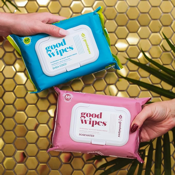 goodwipes Flushable Butt Wipes - Vitamin E & Aloe - Sewer & Septic Safe - Extra Large Adult Wet Wipes For Women & Men - Bathroom Essentials - Shea-Coco, 418 Count (8 Packs + 1 Travel)