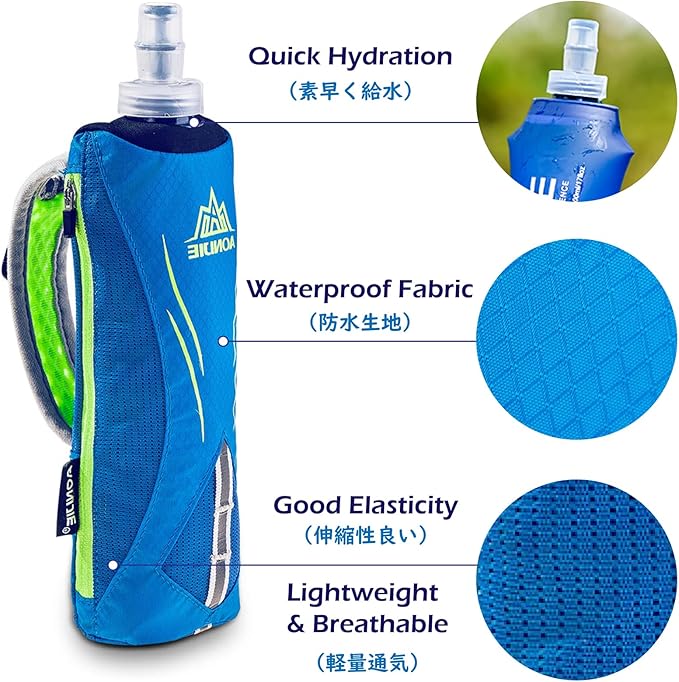 TRIWONDER Handheld Water Bottle for Running, Quick Grip Chill 17 oz Handheld Soft Water Bottle with Hand Strap Hydration Pack, BPA Sport Soft Flask (Blue)