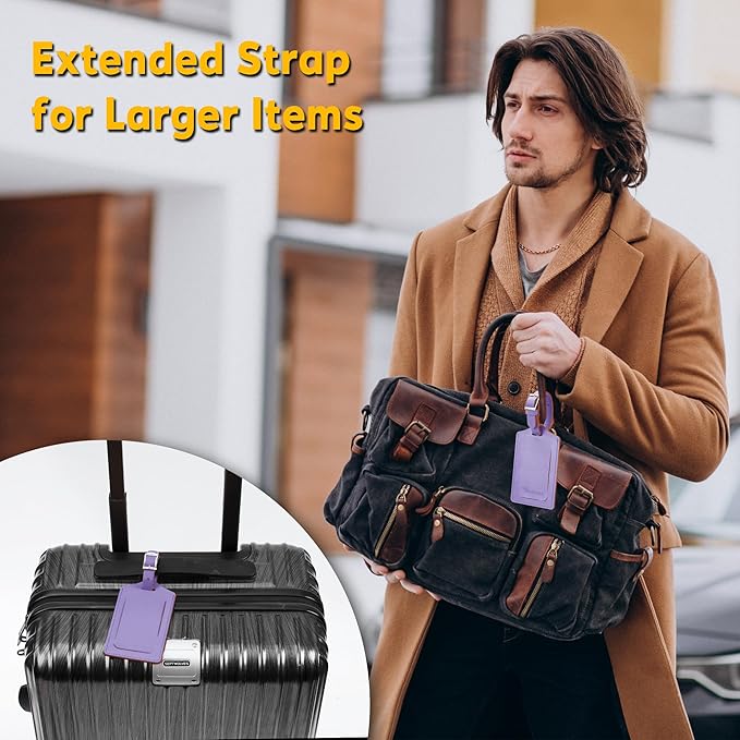 Travelambo Luggage Tags for Suitcases PU Leather Travel Tags Bag Tags Privacy Protection Travel Essentials