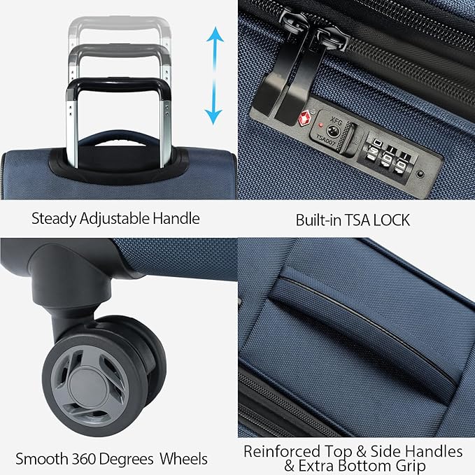 KROSER Softside Expandable Carry On Luggage with Spinner Wheels & Built-in TSA Lock, Durable Suitcase Rolling Luggage with USB Port, Carry-On 20-Inch, Haze Blue