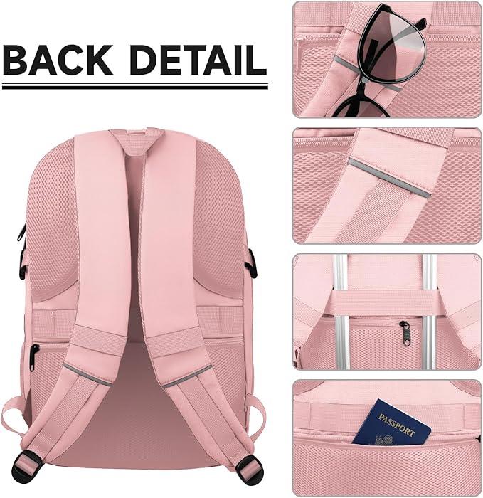 Lapsouno Large Backpack for Women, TSA 17.3 Inch Travel Laptop Backpack with USB Port, College School Business Backpack, Light Pink