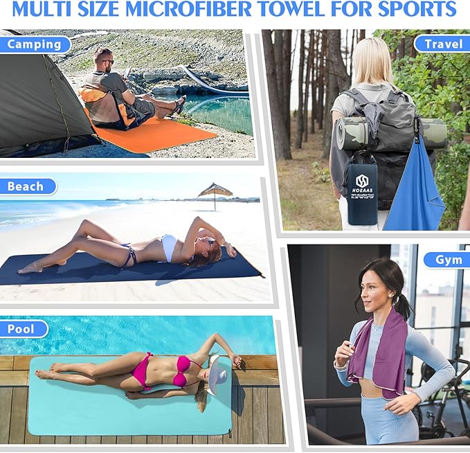 HOEAAS 2 Pack Microfiber Camping Towels, Quick Dry Towel, Super Absorbent Ultra Compact Travel Towel Soft Lightweight Sports Towel for Sweat Fast Drying Towels for Pool,Gym,Hiking,Backpacking,Fitness