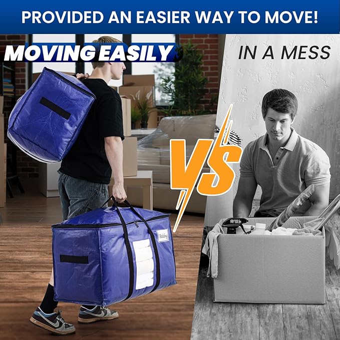 TAILI 8 Pack Dark Blue Extra Large Moving Bags, Heavy Duty Totes with Visible Window, Wrap Around Handles, Great for Storage