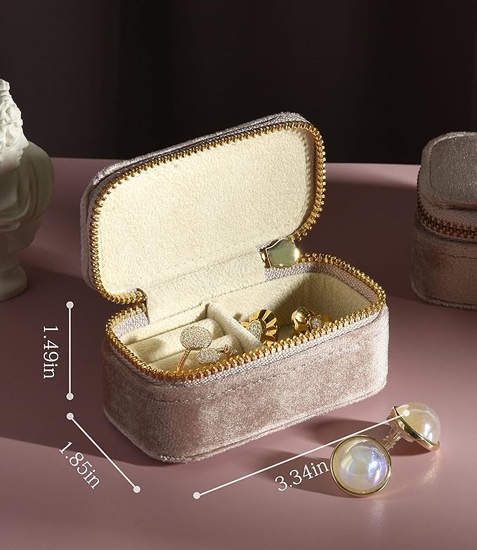 TAIMY Mini Jewelry Travel Case, Velvet Small Travel Jewelry Box, Portable Jewelry Travel Organizer Box for Rings Earrings Necklaces, Gifts for Women Girls(Blush Peach)