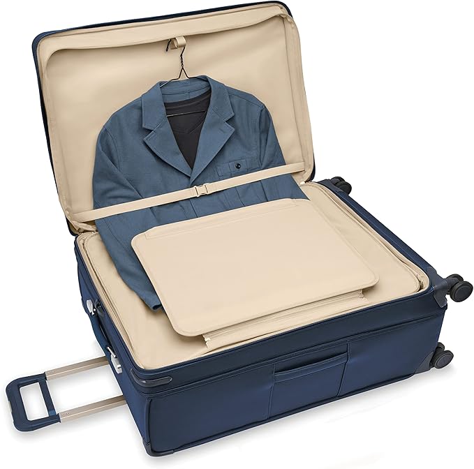 Briggs & Riley 31" Extra Large Expandable Spinner - Checked Luggage for Travel, Suitcases with Wheels, Softside Rolling Bag for Men & Women, Self-Repairing Zipper - Baseline Collection, Navy